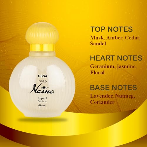Image of Ossa Gold Naina Perfume for Women, 60ML | Long Lasting Perfume | Musky Ambery Fragrance | Premium Wear Scent for All-Day Freshness, Confidence & Elegant Feminine Appeal