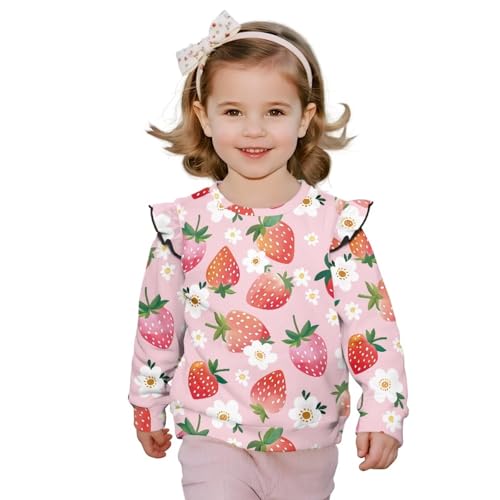 Girl's Cute Graphic Crewneck Sweatshirt Long Sleeve Ruffle Shoulder Pullover Shirt Tops Comfy and Lightweight