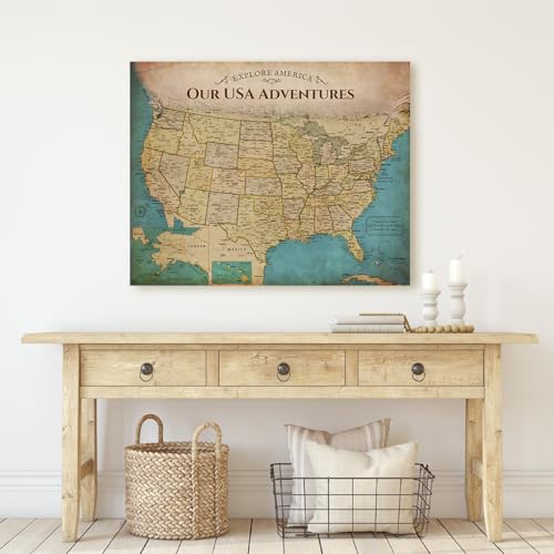 Image of DECORARTS - Large Antique Vintage USA Map Canvas Wall Art, Old United States Maps for Wall, Hand-Stretched Giclee Print, Home Office Statement Piece, Handcrafted in USA, 35x28''