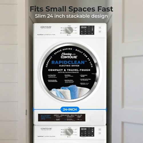 CONTOURE 24” Stackable Electric Dryer for RV, 13.2 lb Capacity, Smart Sensor Dry Technology, Stainless Steel Drum, 8 Cycles, 4 Temps, LED Controls, Compact Front Load Dryer – White (DE-1500W) - Thumbnail 6