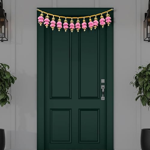 Image of iHandikart Beads Toran for Main Door | 40 Inch, Artificial Pink Flower Door Bandanwar for Indian Festive Decoration, Home Entrance, Diwali & Wedding Decor Perfect for Housewarming Gifts & Home Decor