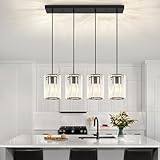 Crystal Kitchen Island Lights, 4-Light Modern Chandeliers for Dining Room, Kitchen Pendant Lighting Over Island, Adjustable Height Ceiling Hanging Lights for Kitchen Bedroom Entryway Bathroom