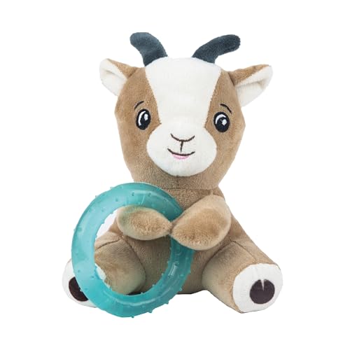 Webbox Gerald the Goat - Plush & Squeaky Dog Toy with Puppy Teething Ring, White with Brown