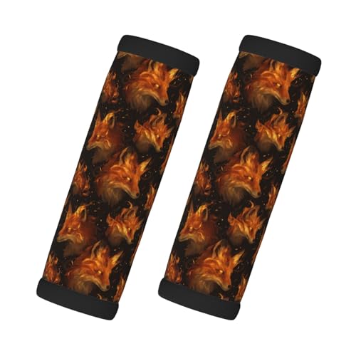 2 Pcs Luggage Handle Wraps for Suitcase - Fashion Cool Fox Fire Print Luggage Handle Covers, Suitcase Tags Identifiers for Suitcases, Travel Essentials for Flying Accessories