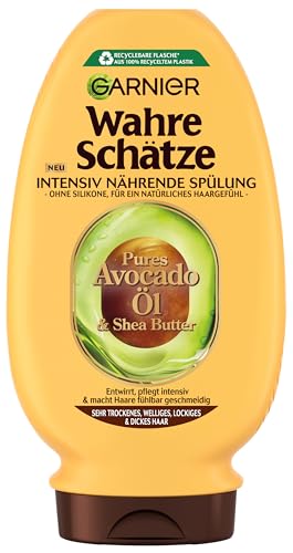 Garnier Wahre Schätze Intensiv Nährende Spülung Avocado-Öl & Sheabutter für sehr trockenes, welliges, lockiges und dickes Haar, für mehr Geschmeidigkeit, ohne zu beschweren, 1x200 ml