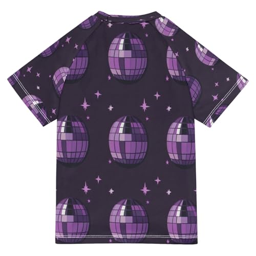 Boys Short Sleeve T-Shirts Disco Star Purple Light Rashguard Kids Swim Shirts Sun UPF 50+2