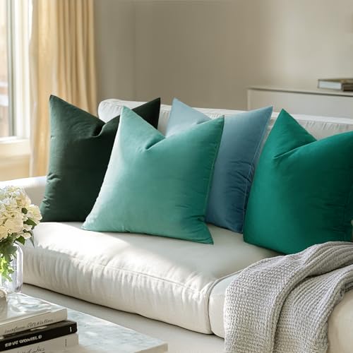 Image of MIULEE Pack of 2, Velvet Soft Soild Decorative Square Throw Pillow Covers Set Cushion Case for Sofa Bedroom Car 20 x 20 Inch 50 x 50 cm Aqua Green