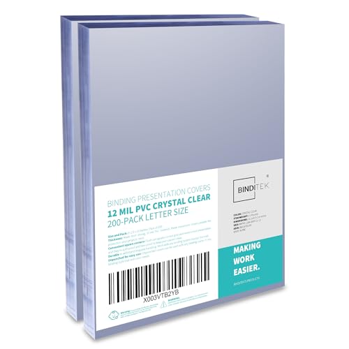 Image of Binditek 12 Mil PVC Binding Covers, 8.5 x 11 Inches, Clear, 200 Pack