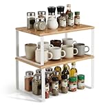 SONGMICS Organizadores de Cocina, Juego de 4 Estantes de Cocina, Apilables, Expandibles, Blanco y Natural MKCS010N01V1