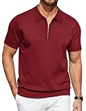 COOFANDY Polo Shirts for Men Short Sleeve Zipper Polo Shirts Quarter Zip Golf Polo Shirt Mens Shirts Casual Stylish Summer Vintage Knit Polo Shirt
