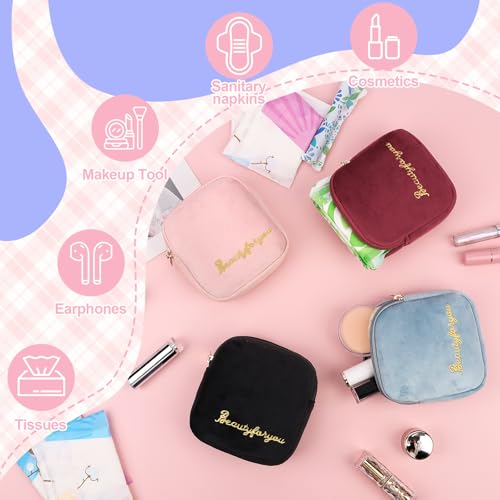 Image of Flannel Sanitary Napkin Storage Bags for Women Portable Period Kit Menstrual Cup Pouches Feminine Pad Holder Tampons Collect Bags with Zipper Khaki