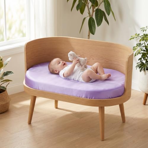 Image of Baby Bassinet Sheets for Baby Boy Girls,4-Pack Fitted Bassinet Sheets Set Compatible with Halo Bassinest Swivel Sleeper,Baby Delight,Angelbliss,32 inchX16 inch (Pink & Purple)