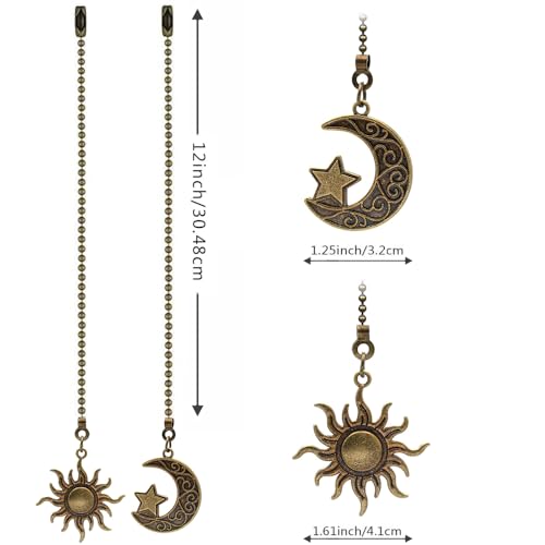 Image of 2pcs Sun and moon pull chain extension for ceiling fans and lights, with Ball Chain Connector (Bronze)