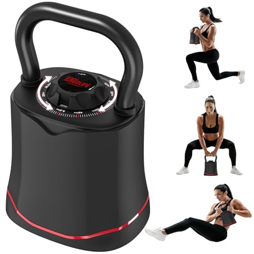 ERGOLIFE 6.5LB-40LB Adjustable Kettlebell Set, 6-in-1 Quick Weight Change, Space-Saving Weight Set for Home Gym Strength Training for Men and Women (Black)