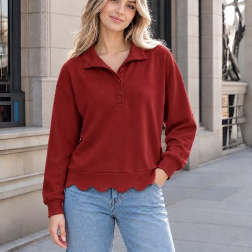 Women's Sweatshirts Scalloped Hem Casual Cropped Pullover Fall Outfits - image 3