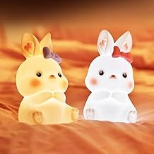 Cute Silicone Rabbit Night Light for Kids, USB Rechargeable Night Light, Touch Sensor Squishy Mini Nursery Lamp for Baby Bedroom Decor Birthday Gifts, Valentine Gift for Girlfriend, Led, White