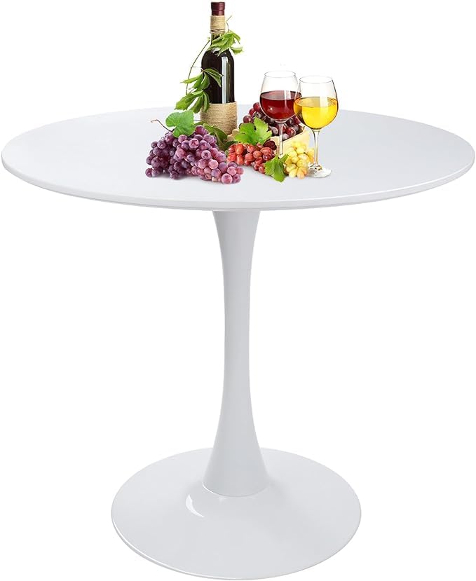 Mesa de comedor redonda blanca moderna con base de pedestal en diseño de tulipán, mesa de ocio de mediados de siglo para 2 a 4 personas
