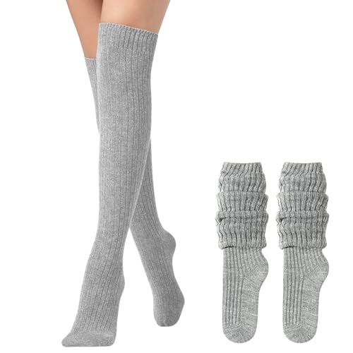 Wool Blended Over the Knee Socks Ribbed Socks Knee High Cozy Long Slouchy Socks Winter by Daisy&Dino