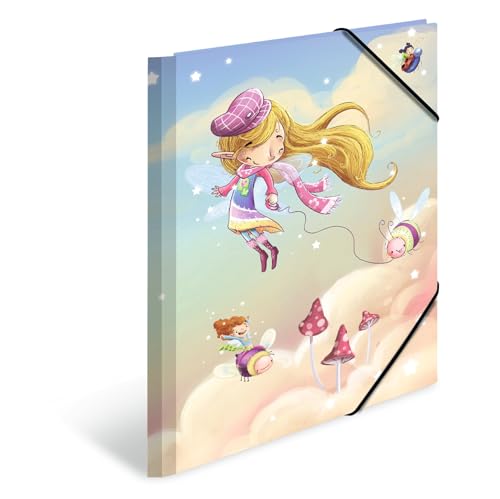 HERMA Sammelmappe A4 Feen, Eckspanner-Mappe aus Pappe mit Kindergarten Motiv, Gummizug, Innenklappen und Innendruck für Jungen, Mädchen und Kinder