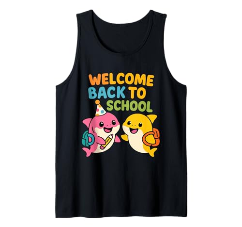 Welcome back-to-school Happy First Day Cute shark Tank Top