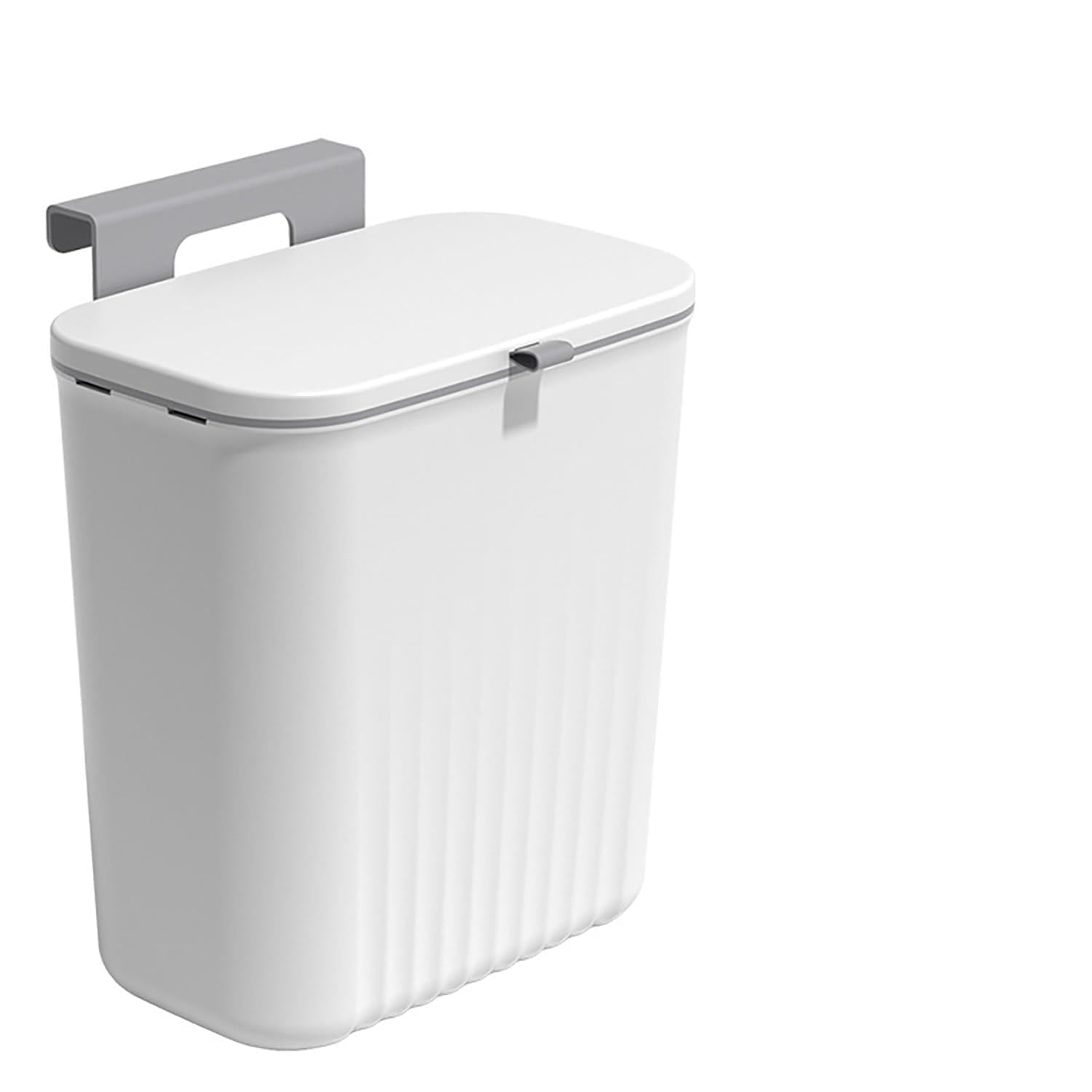 Accmuzzy 9L Wall Mounted Kitchen Bin with Lid, Hanging Under Sink Cupboard Door Bin, Flip & Slide Lid Food Waste Bin for Kitchen, Bathroom, camping,Cabinet Storage (White)