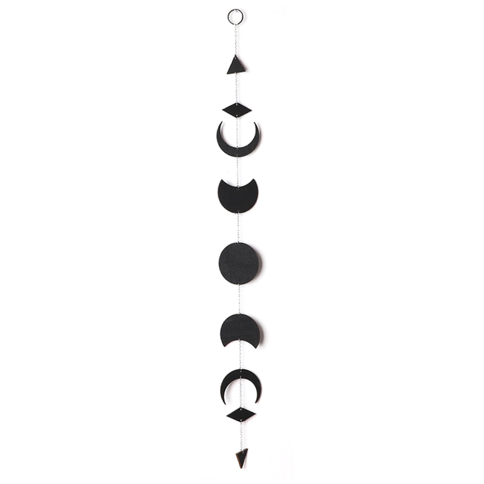 Elyebxj Moon Phases Boho Hanging Wall Decor, Wooden Star Sun Decorations with Metal Chains, Pendant for Yoga Meditation, Moon