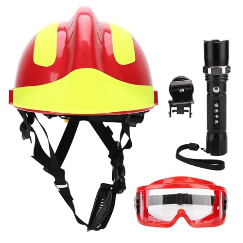 Klanata Red Hard Hat, Casco de Seguridad de Rescate Profesional con protección contra la impactación, Faros Integrados y Gafas para Bomberos y Trabajadores de Emergencia
