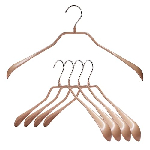 MAWA by Reston Lloyd, BodyForm Series,Non-Slip Metal Clothing Hanger for Suits, Dresses, & Shirts, 1.5 inch Wide Shoulder, 360-degree Rotatable Hook Style 42/L, Set of 5, Latte