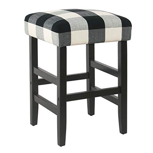 Image of HomePop Open-Back Counter Stool, 24-Inch, Black Plaid