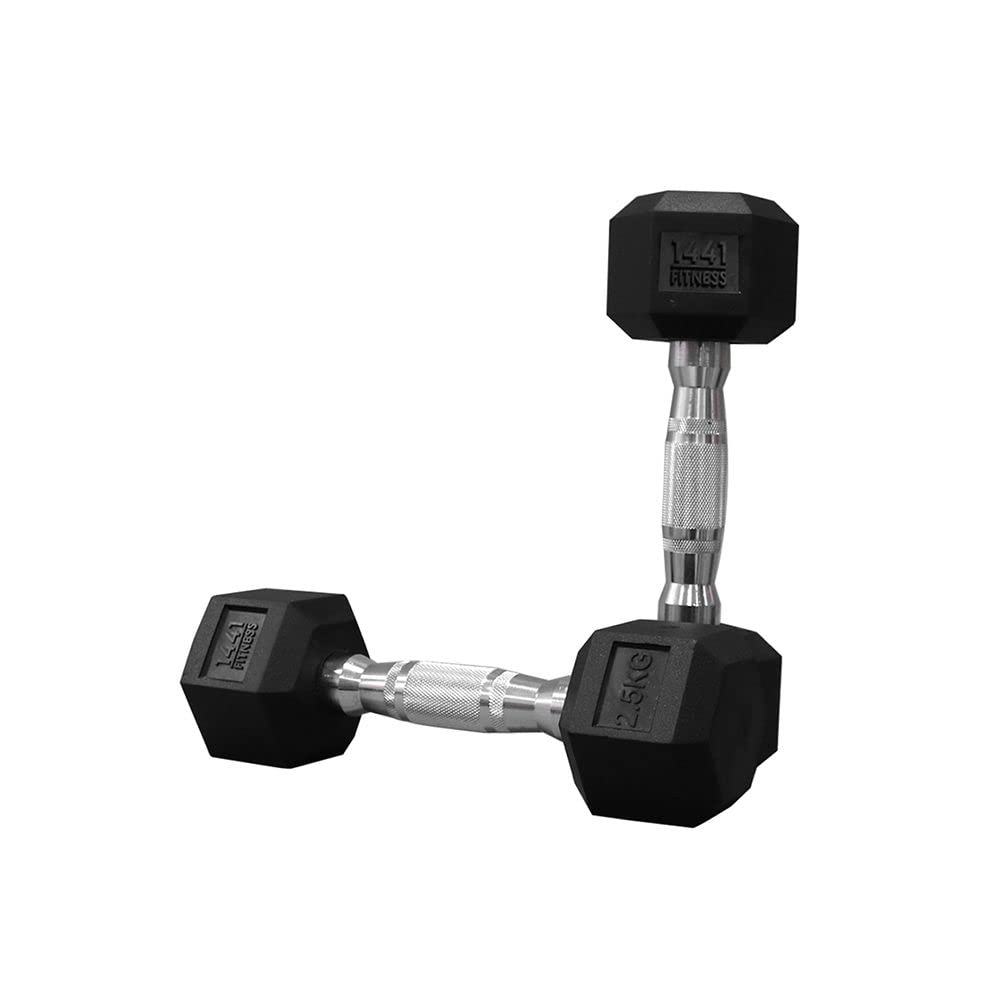 Prosportsae Rubber Hex Dumbbells – Solid Cast Iron Core Rubber Coated Hex Dumbbell | Chrome Plated Ergonomic Handle for Commercial and Domestic Use – Fitness Equipment – 2.5 to 50 Kg – Sold in Pair