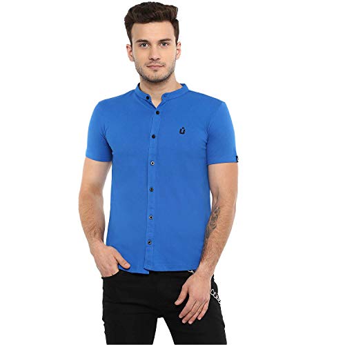 Image of Urbano Fashion Men's Solid Cotton Slim Fit Polo Shirt with Mandarin Collar