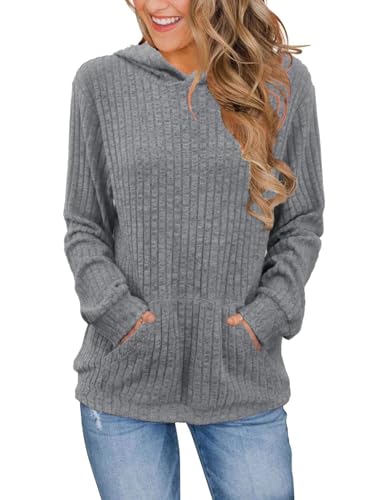 Bosmeer Fall Sweaters Long Sleeve Fashion Hoodies Camo Sweatshirts Essentials Work Clothes for Women Grey Hoodie Large