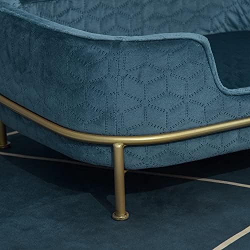 PawHut Dog Sofa Pet Couch, Velvet-feel Kitten Bed Lounge with Soft Cushion Washable Cover Metal Frame for Small Sized Dogs - Blue