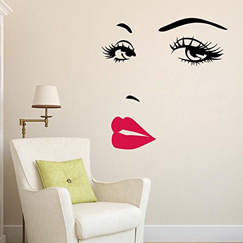 Hrph 3D-Wände DIY Schönes Gesicht Augen und Lippen-Wand-Aufkleber Malerei Room Home Decor Wohnzimmer Wandaufkleber Vinyl-Aufkleber