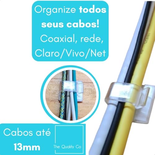 Organizador de Cabos e Fios - KIT 40 PEÇAS - Unidades Clipes 13 mm Autoadesivos Fita 3M Premium. Pas