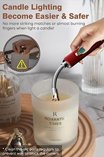Candle Lighter Rechargeable Arc Lighter Electric Lighters, Flameless Fire Lighter, USB Windproof Flexible Long Lighter for Tea Lights Home Kitchen Gas Stove BBQ Camping Activities (Red)