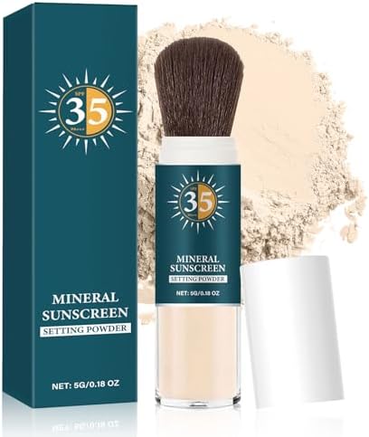Polvere di protezione solare minerale – SPF 35 controllo dell'olio, trucco a lunga durata, finitura opaca, pori morbidi e invisibili, polvere di fissaggio allentata adatta a tutti i tipi di pelle