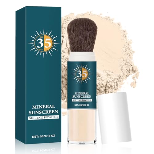 Polvo de ajuste de protección solar mineral, control de aceite SPF 35, maquillaje en polvo de larga duración, acabado mate, poros invisibles y sedosos, polvos de fijación sueltos adecuados para todo