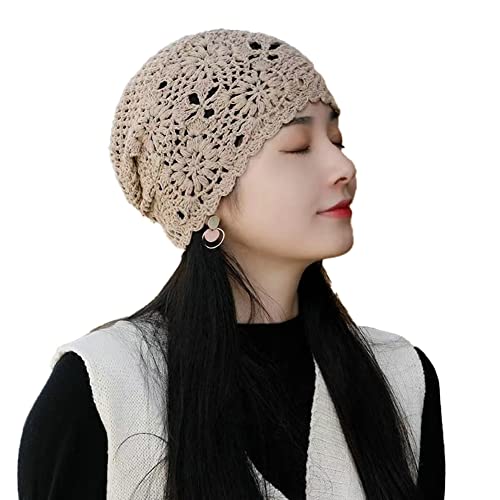 Women Knitted Bearies Chic Floral Berets Soft Sun Hat Lightweight Breathable Caps Khaki #TOP25