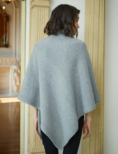 Image of BEAUTELICATE Women Wool Poncho Knitted Tweed Wool Sweater Pullover Pile Collar Cape