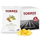 TORRES Selecta Gourmet Potato Chips - Snack Size Small Batch Artisan Kettle Chips - Extra Virgin Olive Oil - 1.41 oz. (Pack of 6)