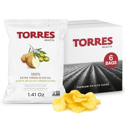 TORRES Selecta Gourmet Potato Chips - Snack Size Small Batch Artisan Kettle Chips - Extra Virgin Olive Oil - 1.41 oz. (Pack of 6)