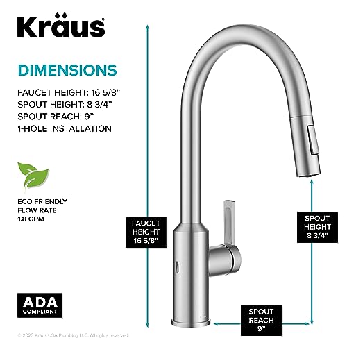 KRAUS Oletto Touchless Sensor Pull-Down Single Handle Kitchen Faucet in Spot-Free Stainless Steel, KSF-2830SFS by Kraus - Used condition - Image 6