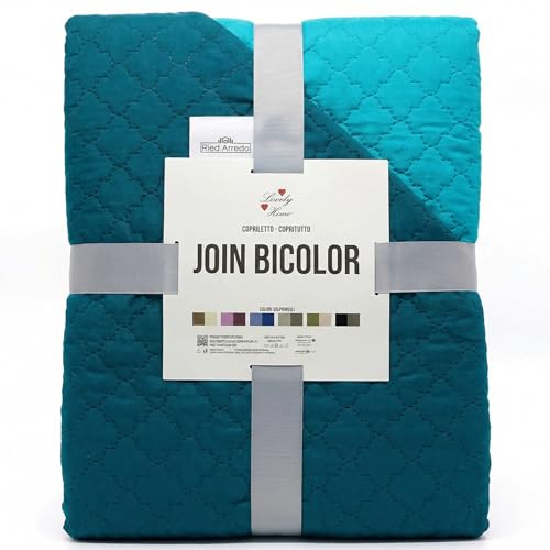 Riad Arredo Couette printanière bicolore d'été douce en microfibre – Couvre-lit matelassé léger double face, couleur unie (pétrole/turquoise, 2 places – 250 x...