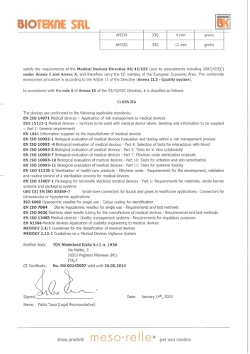 Biotekne - Sklerotherapie-Nadel Filler 32G 0,23x12mm, Meso-relle Hypodermie zum einmaligen Gebrauch, scharf, Packung mit 100 Stück, rosa, 23684