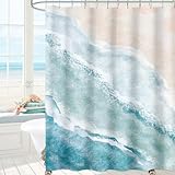 MAYZUS Beach Ocean Themed Shower Curtain, Teal Blue Cute Nautical Coastal Shower Curtains for Bathroom Decor, Summer Tropical Fabric Shower Curtain Set with Hooks, 72x72