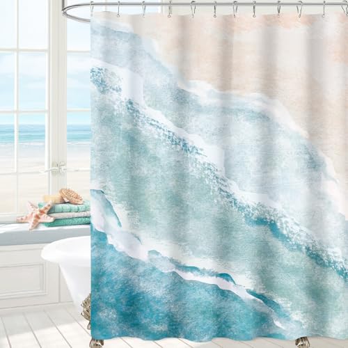 MAYZUS Teal Blue Small Stall Shower Curtain 36 x 72 Inch, Half Narrow Beach Ocean Themed Shower Curtain, Summer Tropical Nautical Coastal Shower Curtains for Bathroom Decor by MAYZUS - Used condition - Image 7