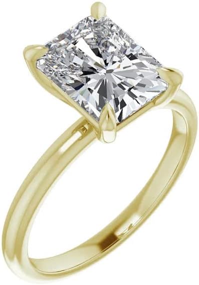 Radiant Cut Moissanite Solitaire Engagement Ring, 3ct, 10k Yellow Gold