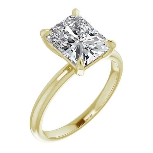 10K Solid Yellow Gold Handmade Engagement Ring 4 Ct Radiant Cut Moissanite Diamond Solitaire Wedding/Bridal Rings For Women/Her Propose Rings (5) #TOP2