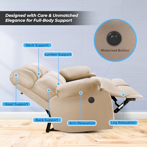 Image of Little NAP Helios Soft Suede Fabric Two Motorized Standard Recliner | Padded 2 Seater Aaram Sofa | Relaxing Chair for Home Office Living Bed Room | Beige